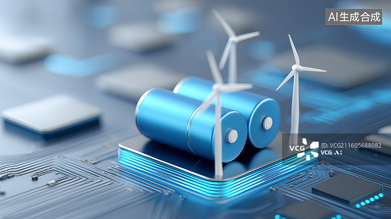 【AI数字艺术】新能源主题背景——风力发电、电池储能图片素材