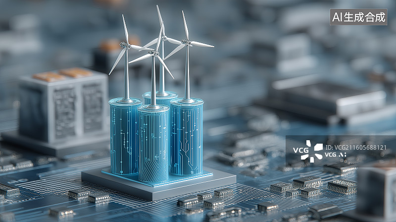 【AI数字艺术】新能源主题背景——风力发电、电池储能图片素材