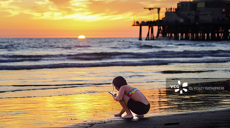 美国洛杉矶圣莫尼卡海滩日落风光图片素材