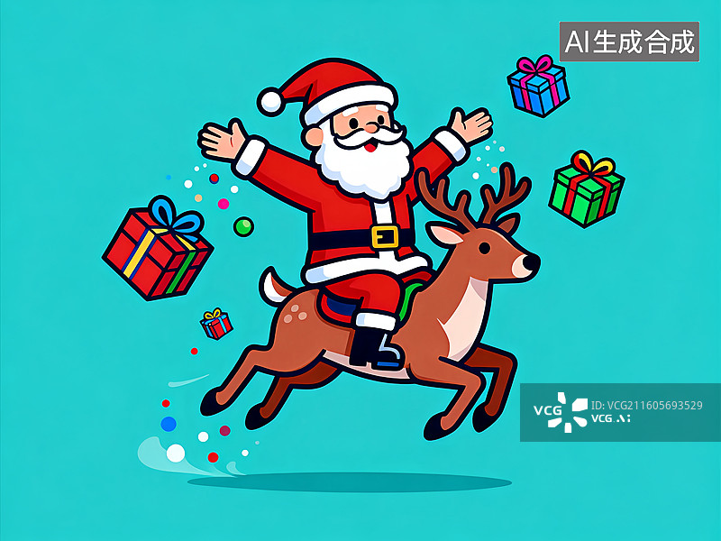 【AI数字艺术】双臂张开开心的圣诞老人 圣诞节主题插画图片素材