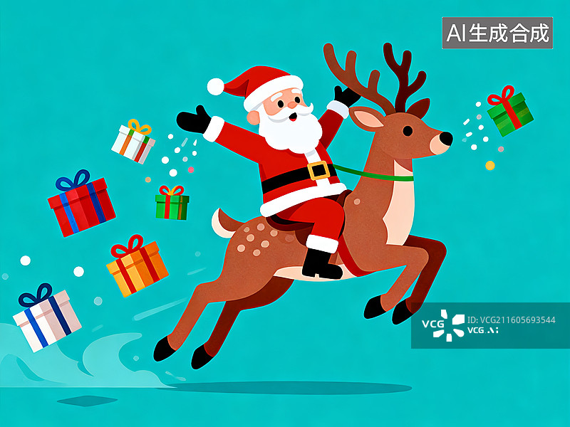 【AI数字艺术】双臂张开开心的圣诞老人 圣诞节主题插画图片素材