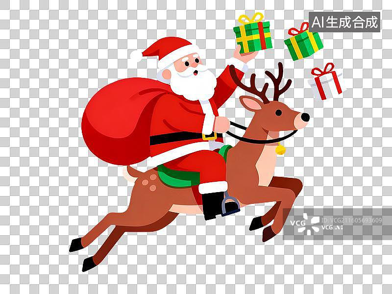 【AI数字艺术】骑着驯鹿送圣诞礼物的圣诞老人图片素材