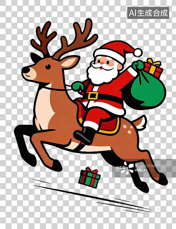 【AI数字艺术】骑着驯鹿送圣诞礼物的圣诞老人图片素材