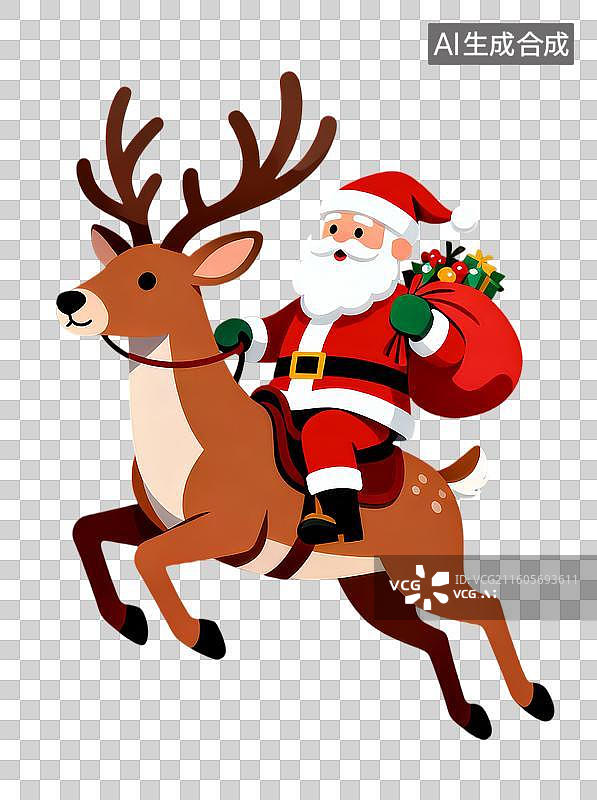 【AI数字艺术】骑着驯鹿送圣诞礼物的圣诞老人图片素材