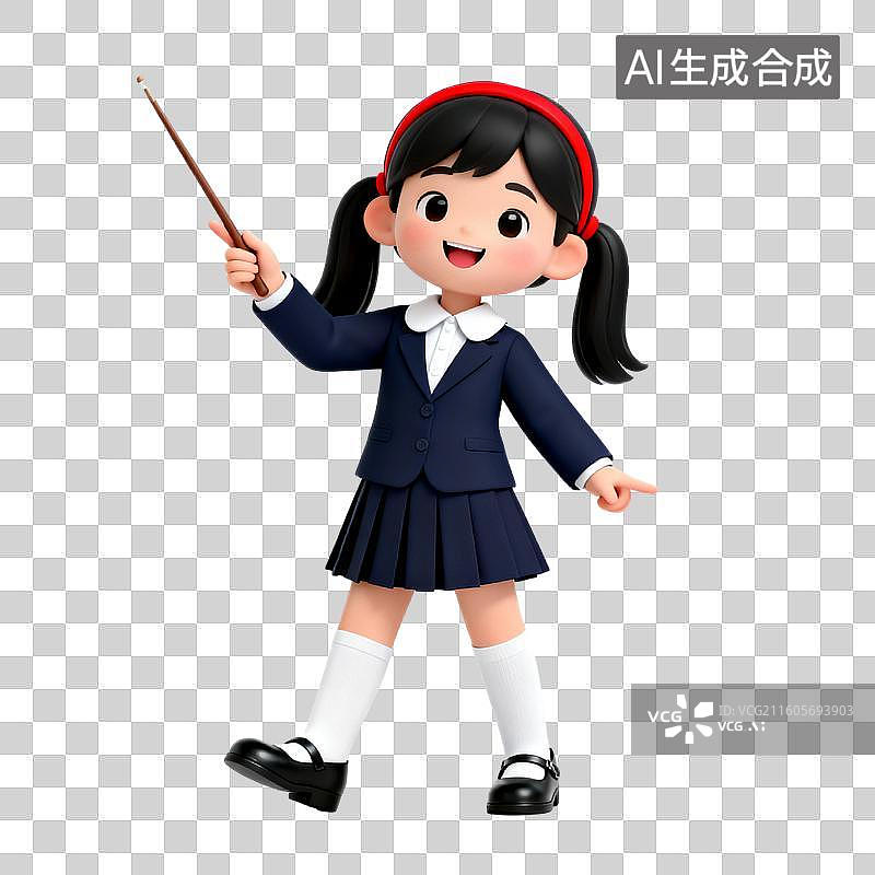 【AI数字艺术】手持指挥棒的可爱女学生3D形象图片素材