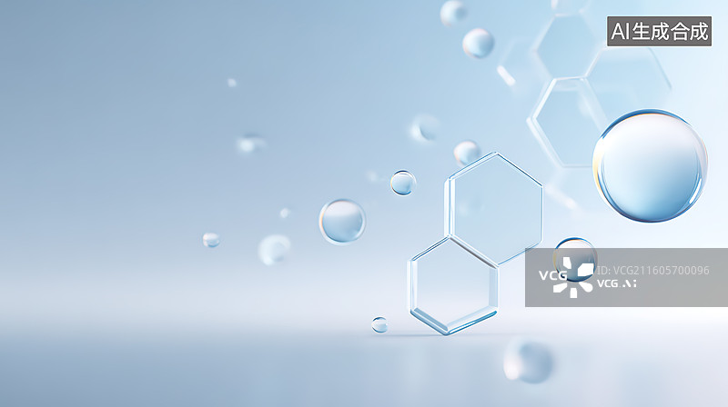【AI数字艺术】蓝色水分子微观结构清新背景图片素材