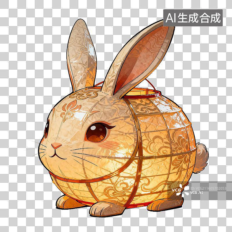 【AI数字艺术】中国风手绘插画，灯笼，兔子灯，中秋节，八月十五，庙会，灯迷，免抠元素图片素材