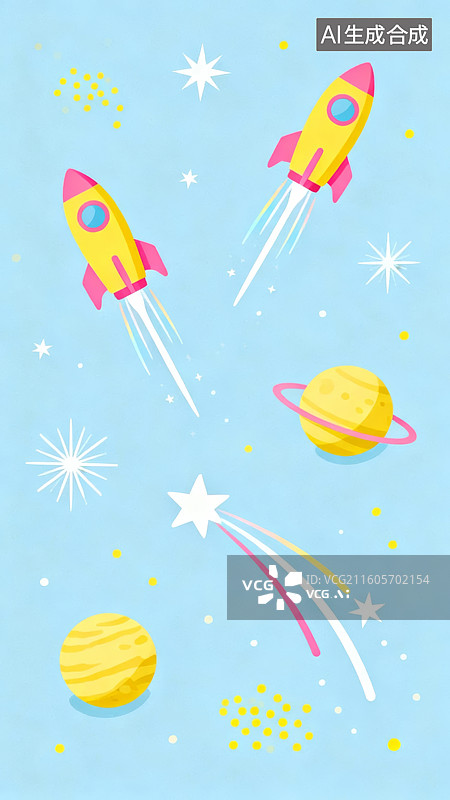 【AI数字艺术】卡通火箭行星星空图案图片素材