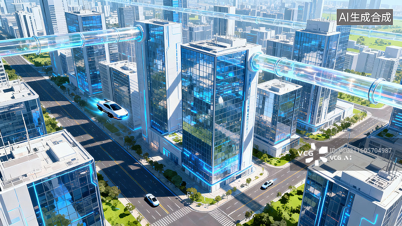【AI数字艺术】未来城市智能交通建筑群图片素材