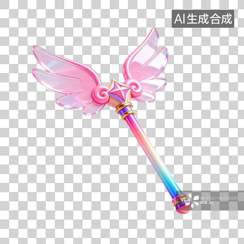【AI数字艺术】3D渲染，仙女棒，粉色魔棒，魔力，魔法，魔法棒，免抠元素图片素材