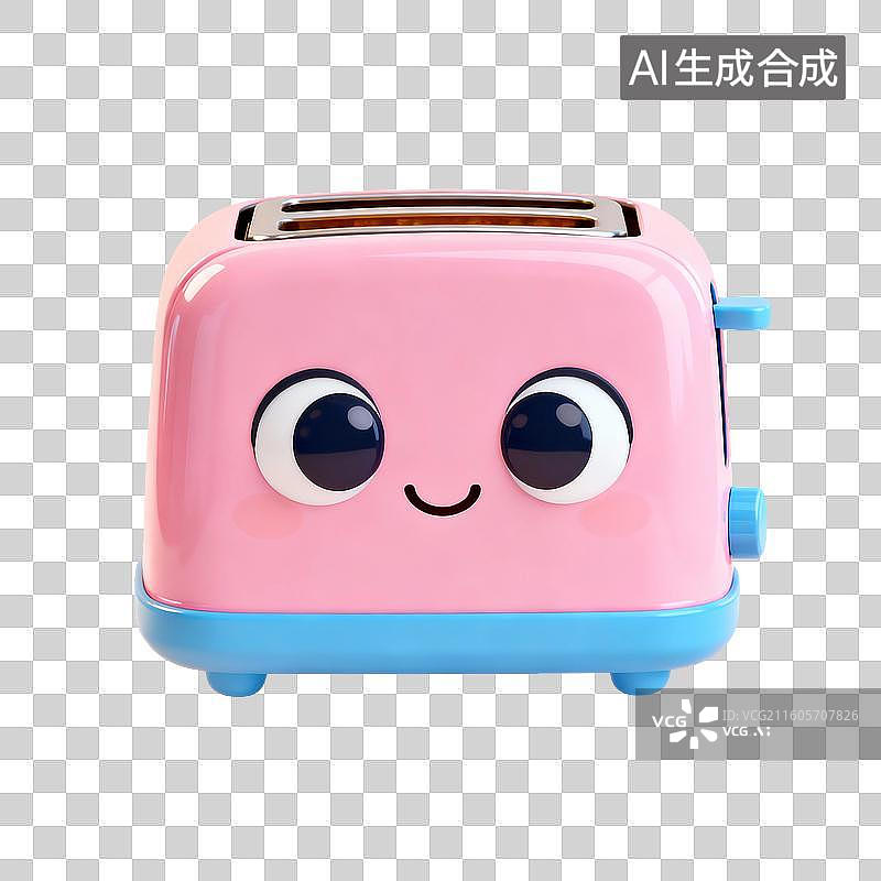 【AI数字艺术】3D渲染，卡通小家电，粉色烤面包机，多士炉，免抠元素图片素材