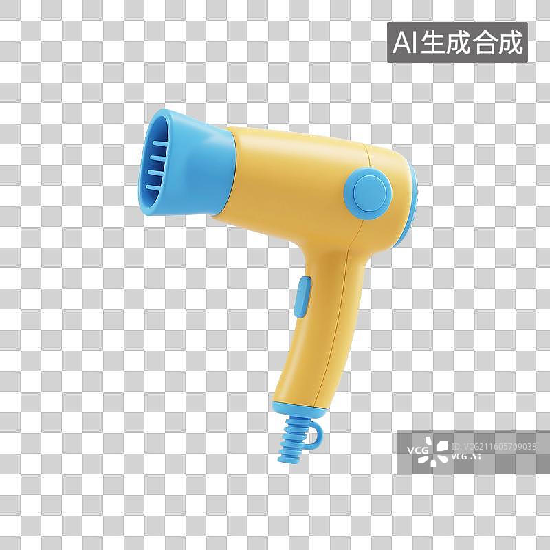 【AI数字艺术】3D渲染，卡通小家电，吹风筒，吹风机，美容美发，理发店，免抠元素图片素材
