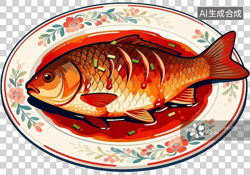 【AI数字艺术】2D插画春节中秋家庭聚餐团圆饭年夜饭餐桌菜肴美味插画元素免抠图形图片素材