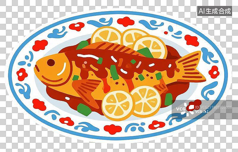 【AI数字艺术】2D插画春节中秋家庭聚餐团圆饭年夜饭餐桌菜肴美味插画元素免抠图形图片素材