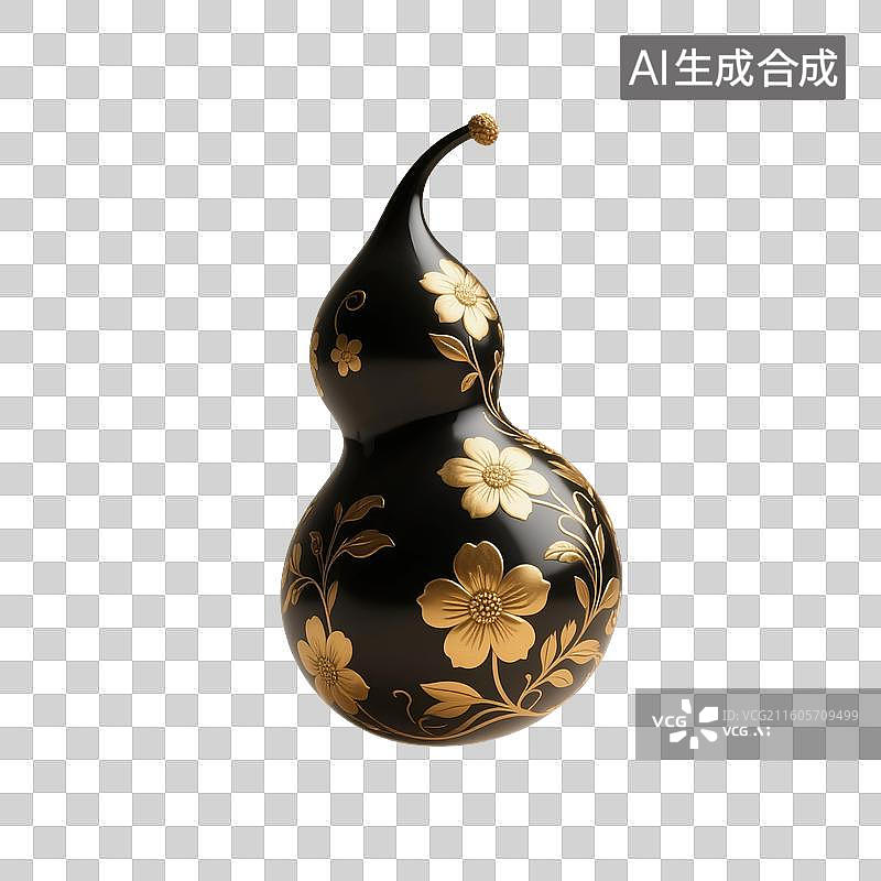 【AI数字艺术】3D渲染，黄中国风金色花纹葫芦，宝葫芦，葫芦，免抠元素图片素材