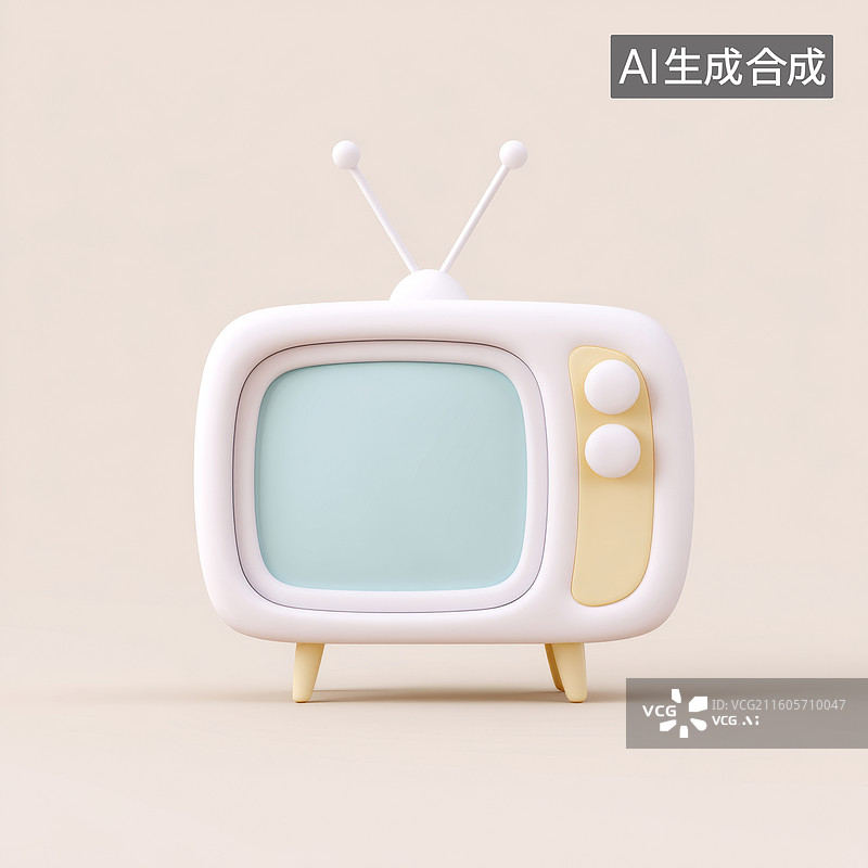 【AI数字艺术】卡通的白色小电视机图片素材