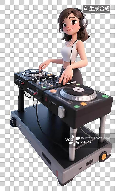 【AI数字艺术】AIGC:3D年轻时尚青年女DJ，电子音乐，夜生活，电商人物，设计元素免抠图形图片素材