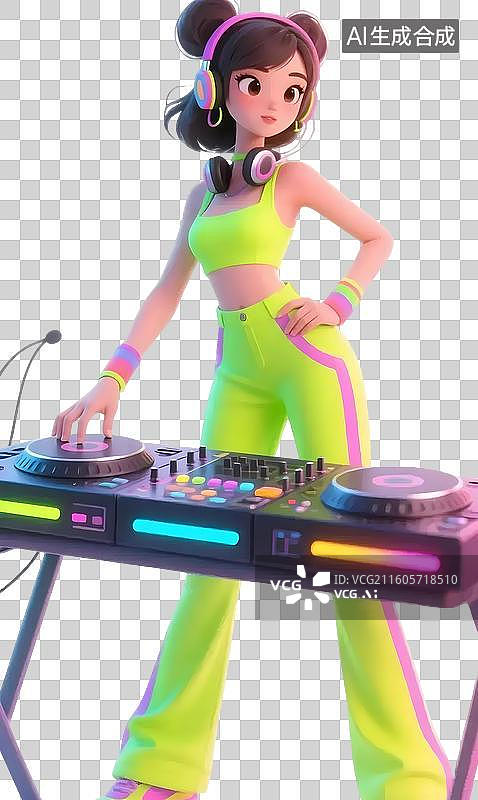 【AI数字艺术】AIGC:3D年轻时尚青年女DJ，电子音乐，夜生活，电商人物，设计元素免抠图形图片素材