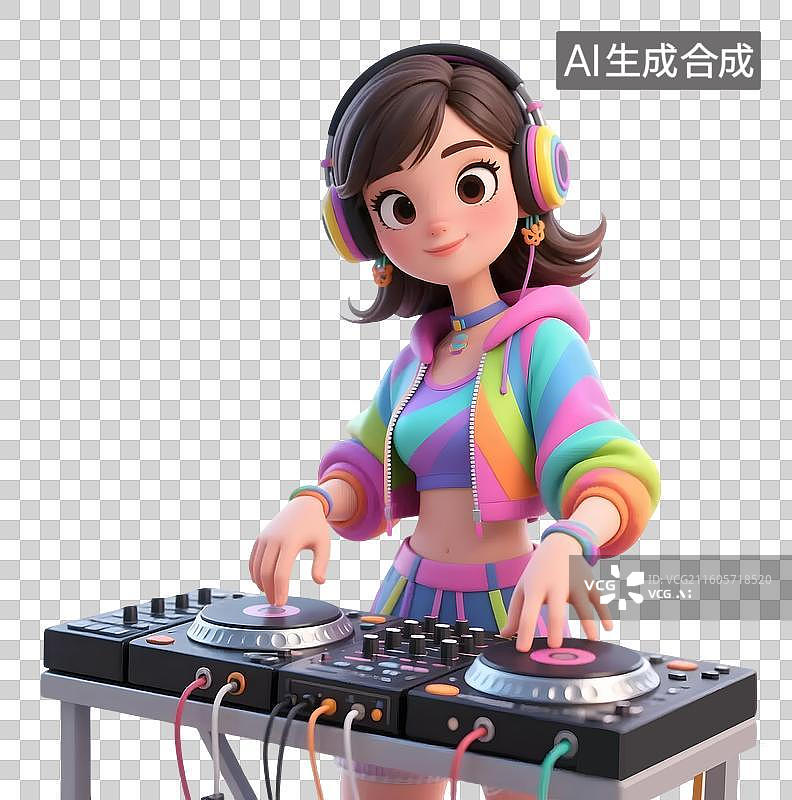 【AI数字艺术】AIGC:3D年轻时尚青年女DJ，电子音乐，夜生活，电商人物，设计元素免抠图形图片素材