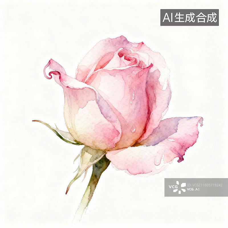 【AI数字艺术】粉色玫瑰水彩画图片素材