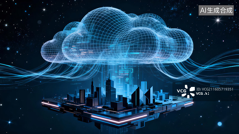 【AI数字艺术】未来城市与云数据连接图片素材