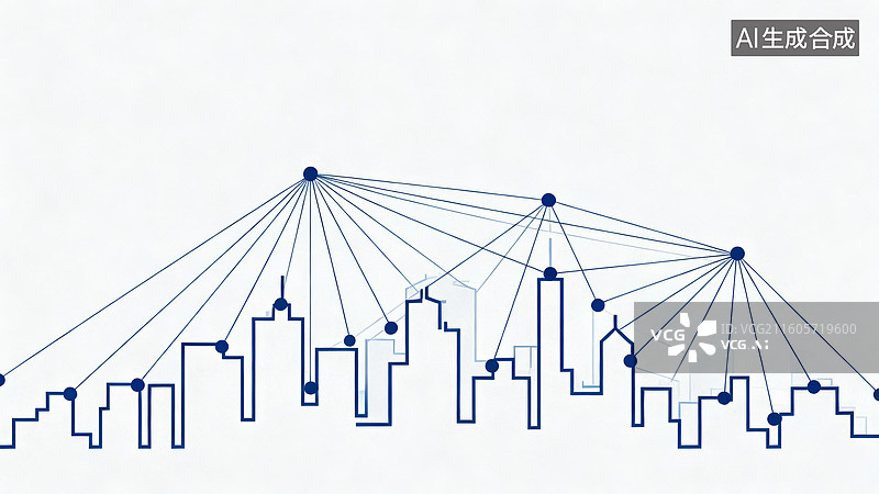 【AI数字艺术】城市轮廓与网络连接图图片素材