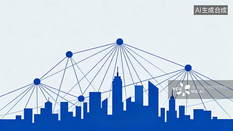 【AI数字艺术】城市天际线与网络连接图片素材
