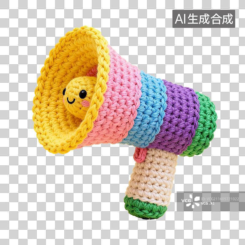 【AI数字艺术】电商购物 促销元素 彩色钩针编织喇叭玩具图片素材