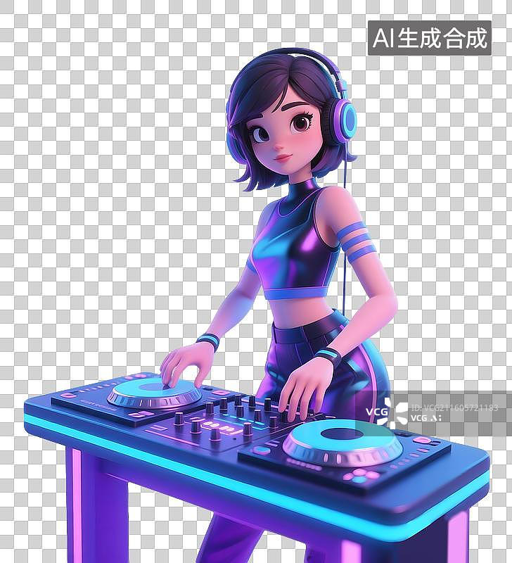 【AI数字艺术】AIGC:3D年轻时尚青年女DJ，电子音乐，夜生活，电商人物，设计元素免抠图形图片素材