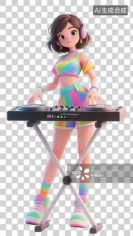 【AI数字艺术】AIGC:3D年轻时尚青年女DJ，电子音乐，夜生活，电商人物，设计元素免抠图形图片素材