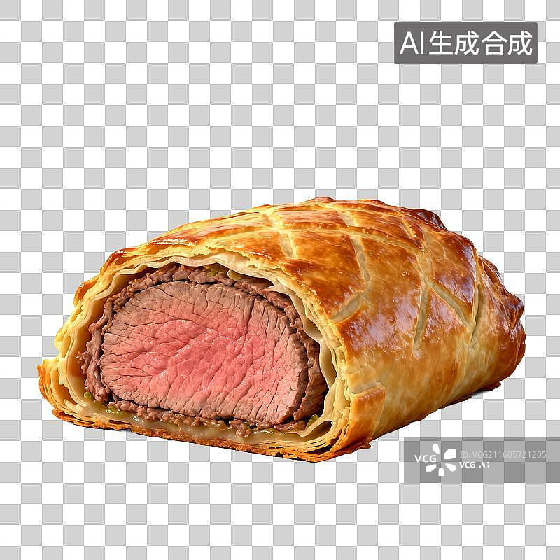 【AI数字艺术】美食 菜肴 惠灵顿牛排 酥皮包裹的牛排卷图片素材