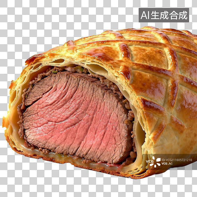 【AI数字艺术】美食 菜肴 惠灵顿牛排 烤牛肉派切面展示图片素材
