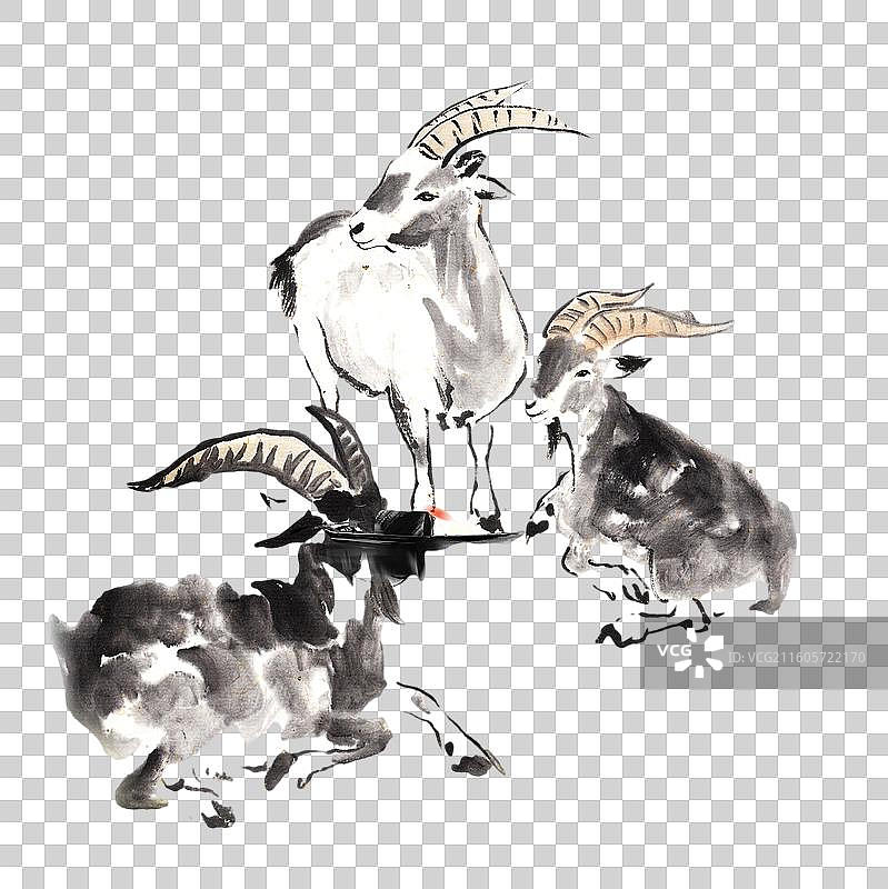 水墨动物 生肖 羊 山羊 农业 羊肉图片素材