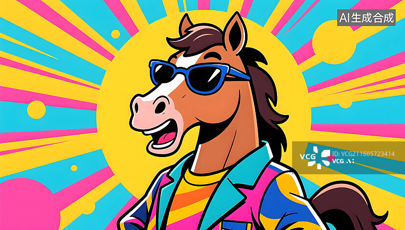 【AI数字艺术】元旦波普拟人化马角色插画图片素材