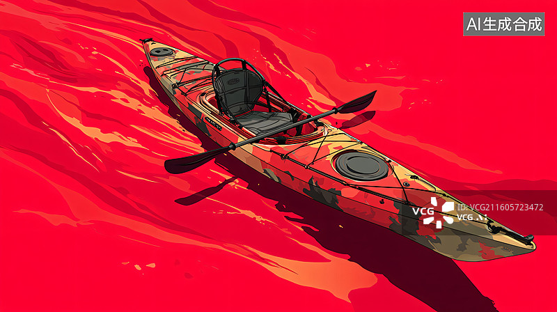 【AI数字艺术】红底皮划艇几何艺术运动器材图图片素材