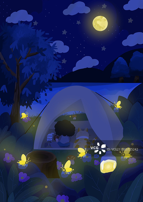 夜间露营插画图片素材