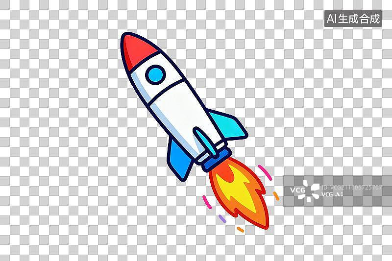 【AI数字艺术】卡通风格，一艘点火升空的载人火箭PNG格式的免扣元素图片素材