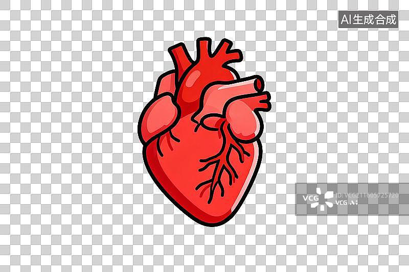 【AI数字艺术】卡通风格，一颗红色跳动的心脏PNG格式的免扣元素图片素材