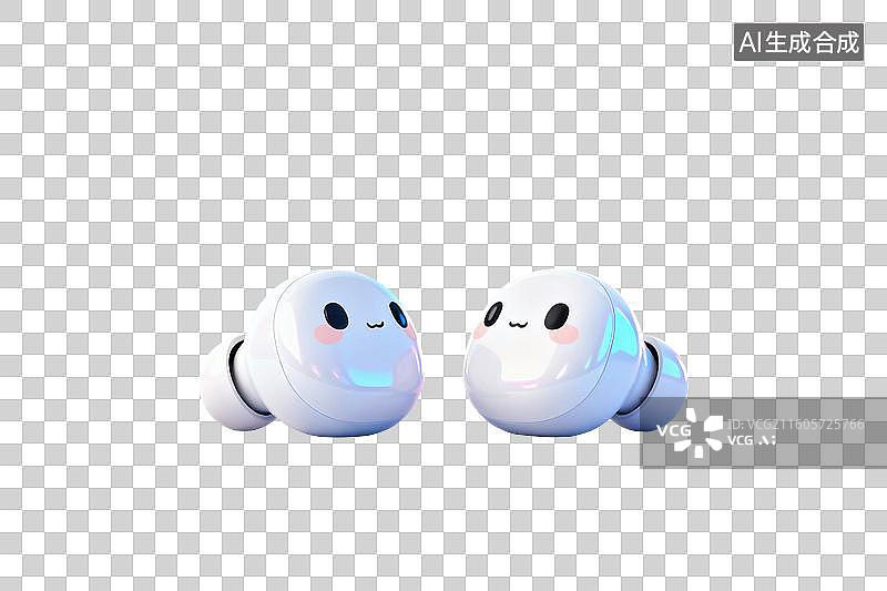 【AI数字艺术】卡通风格，入耳式蓝牙耳机PNG格式的免扣元素图片素材