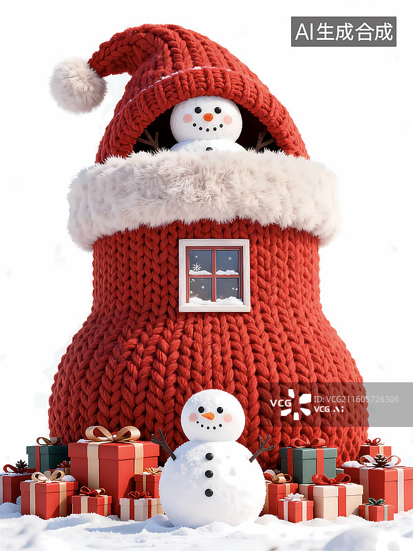 【AI数字艺术】毛衣小屋针织纹理雪人冬天图片素材