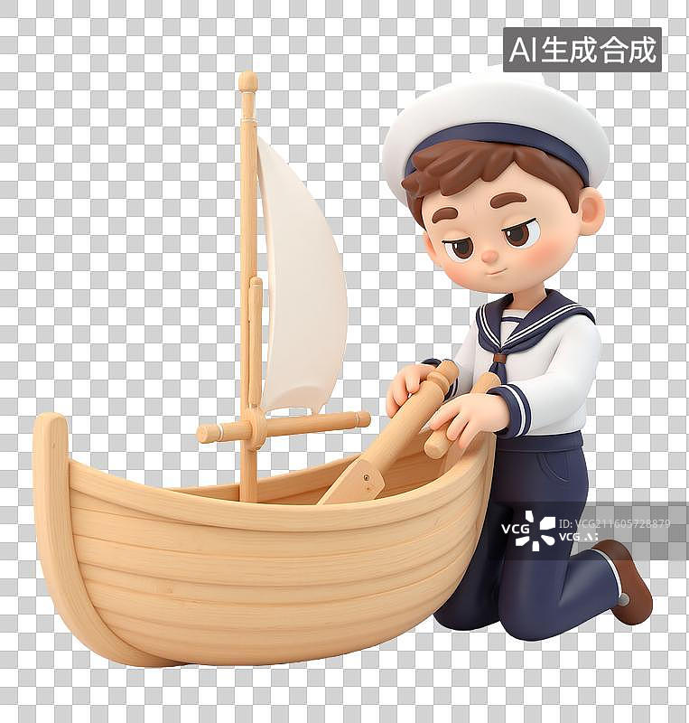 【AI数字艺术】3d卡通国际节日儿童节穿水手服的男孩图片素材