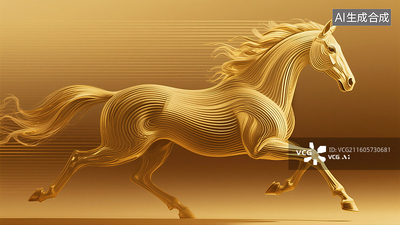 【AI数字艺术】金色奔马艺术背景马年创意背景图片素材