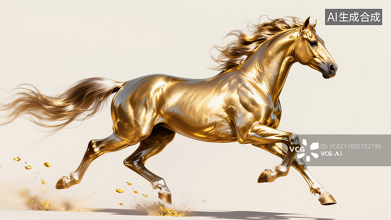 【AI数字艺术】金色骏马奔跑的动感画面马年奔跑的金马图片素材
