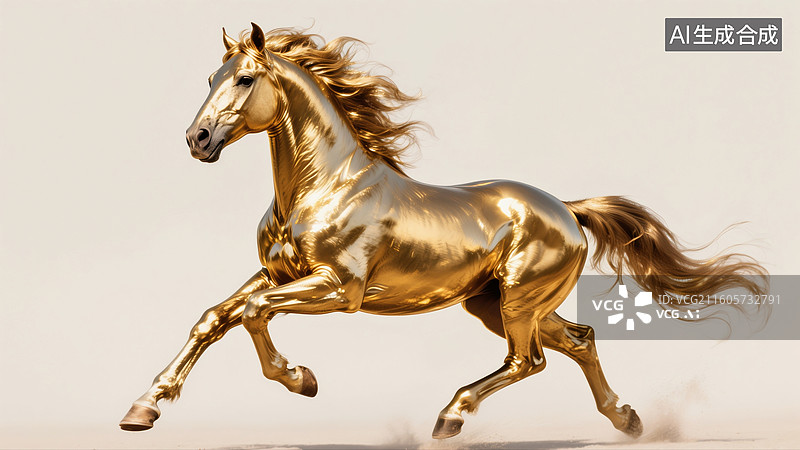 【AI数字艺术】金色骏马奔跑的动感画面马年奔跑的金马图片素材