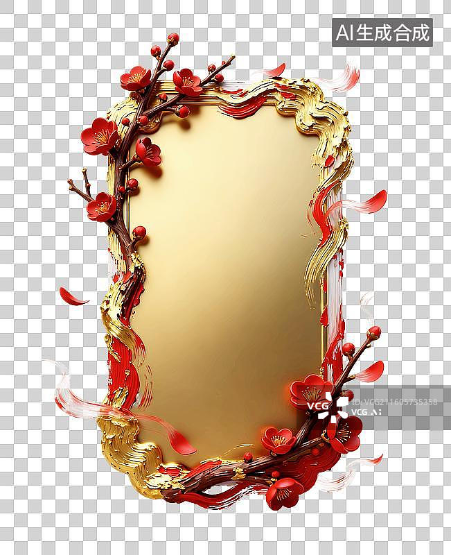 【AI数字艺术】金色梅花花瓣喜庆新年冬天节气标题框边框图片素材