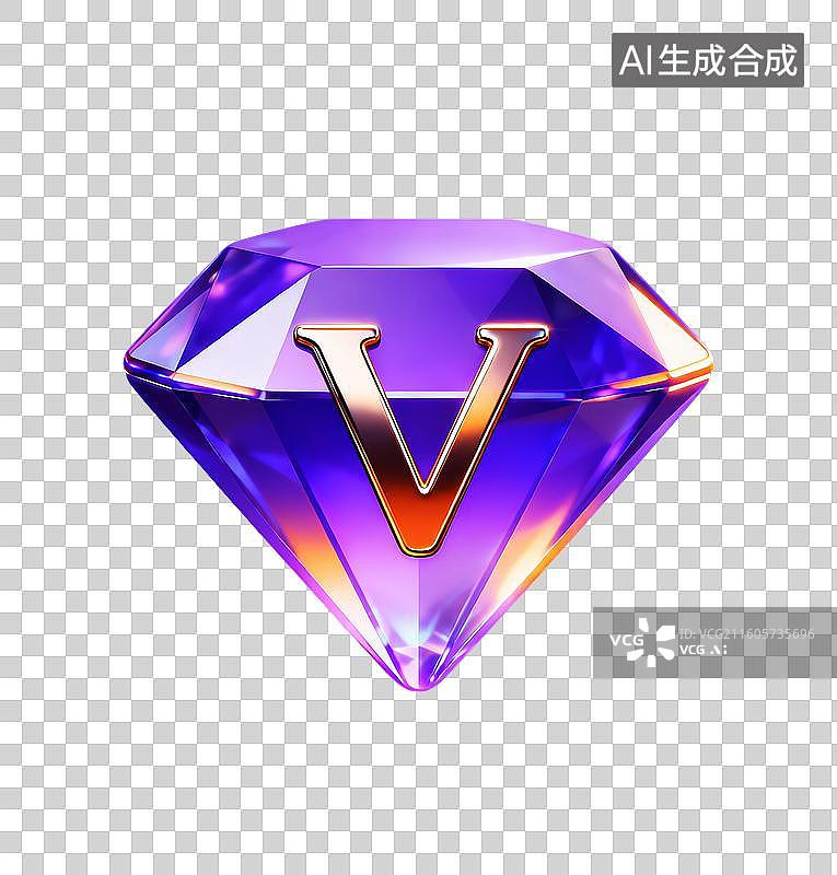 【AI数字艺术】VIP游戏图标等级升级钻石标紫钻图片素材