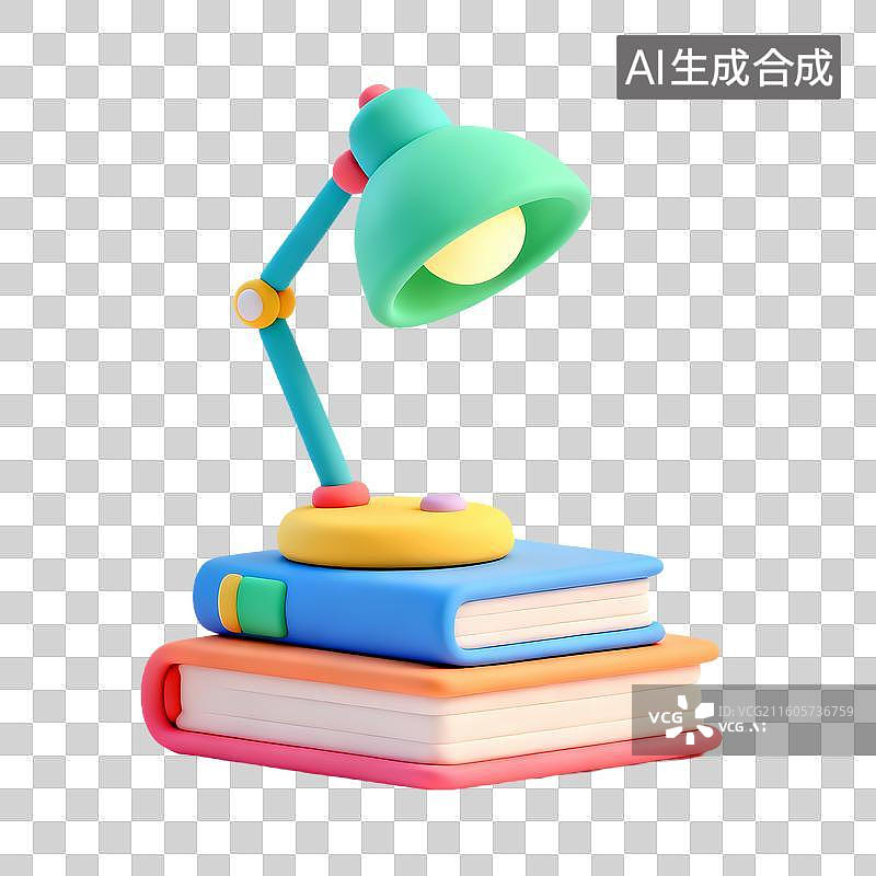 【AI数字艺术】3D卡通粘土风学习物品元素台灯书本组合图片素材
