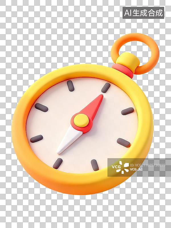 【AI数字艺术】3D卡通粘土风学习物品元素指南针图片素材