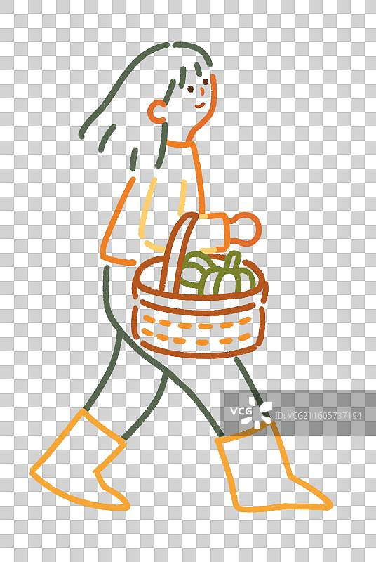 秋天和南瓜女孩插画图片素材