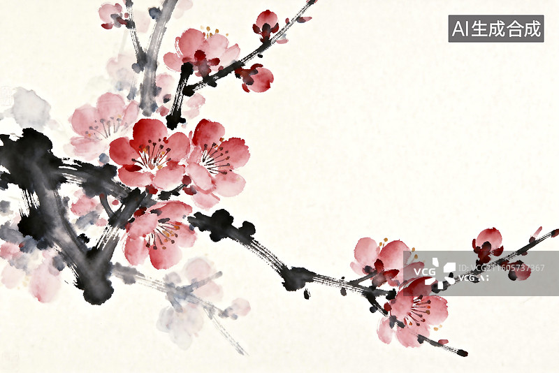 【AI数字艺术】一幅美丽的中国水墨梅花图图片素材